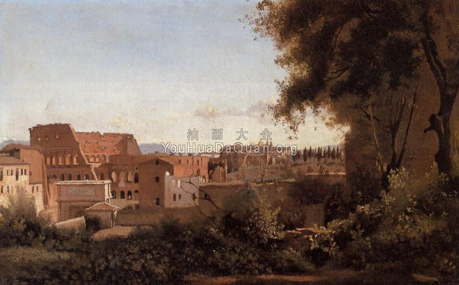 Rome - View from the Farnese Gardens, Noon( Study of the Coliseum) - 让·巴蒂斯特·卡米耶·柯罗